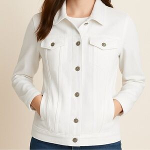Lands' End Women's White Denim Jacket XL Long Sleeve Casual